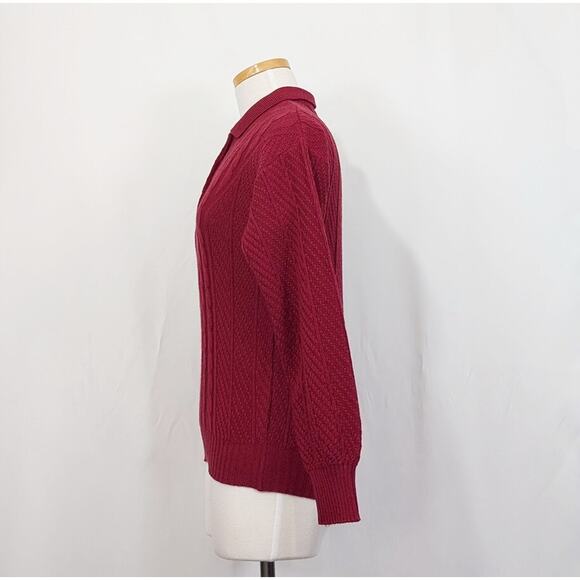 Vintage 80s Sweater Burgundy Red Wool Collar Italian Misses Size S Lands End - Picture 3 of 6